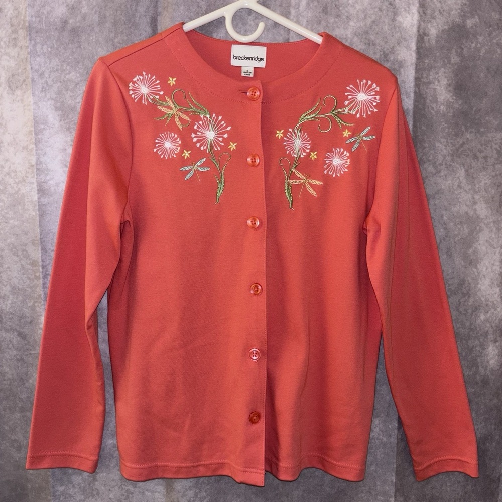 Breckenridge Women's Small Embroidered Flowers & Fireflies Cardigan Sweater